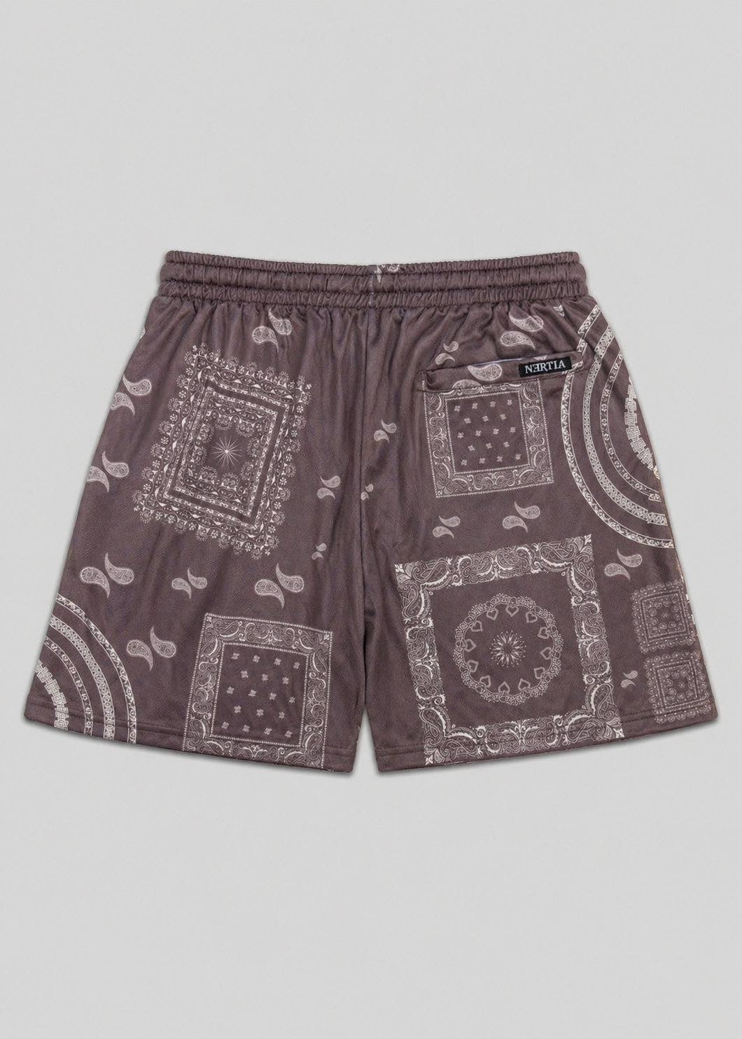 Patterned shorts on a gray background