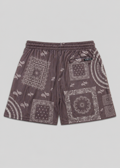 Patterned shorts on a gray background