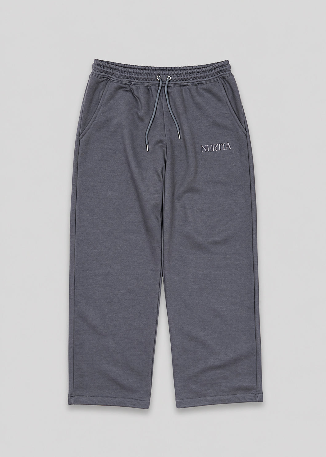 Gray sweatpants with a brand logo on a light gray background